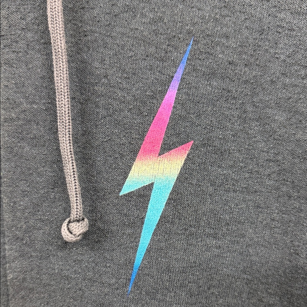 Aviator Nation Charcoal Rainbow Lightning Bolt Full-Zip Hoodie: XS - Picture 2 of 7